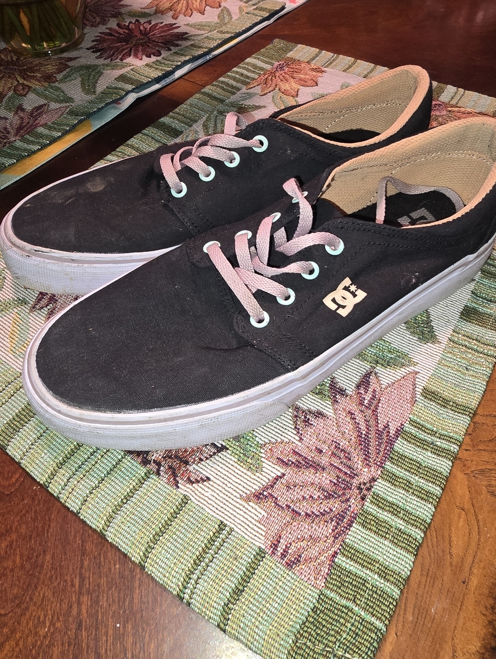 DC Black Canvas Sneakers with Pink Laces